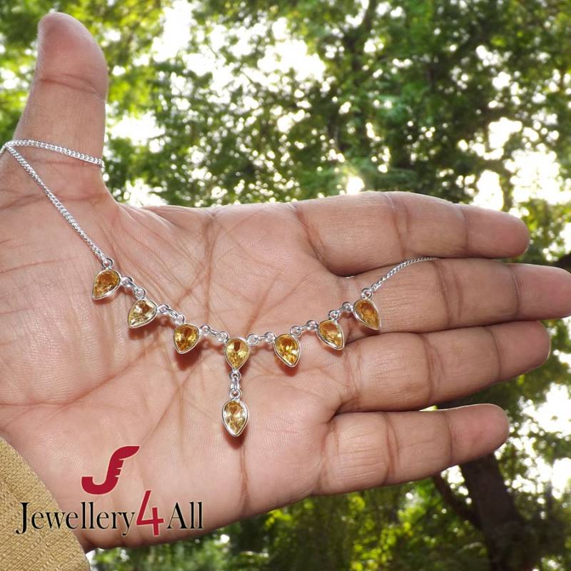 Citrin Halskette Handgefertigtes 925 Sterling Silber Bezel Set von Jewellery4All