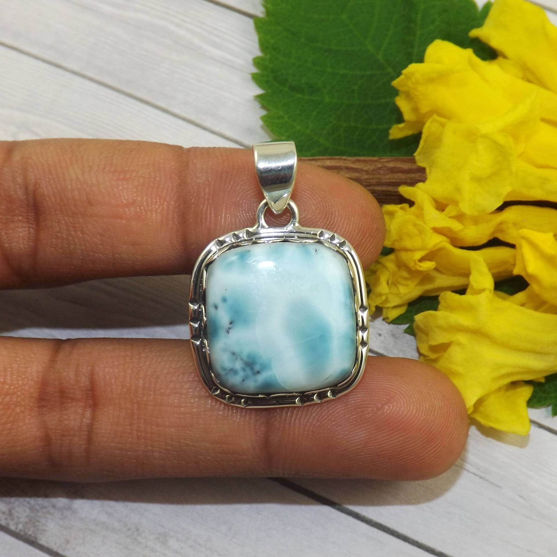 Designer Larimar Anhänger, Massiver 925 Sterling Silber Natürliche Halskette, Jahrestag Geschenk, Ostern, M51604 von Jewellery4All