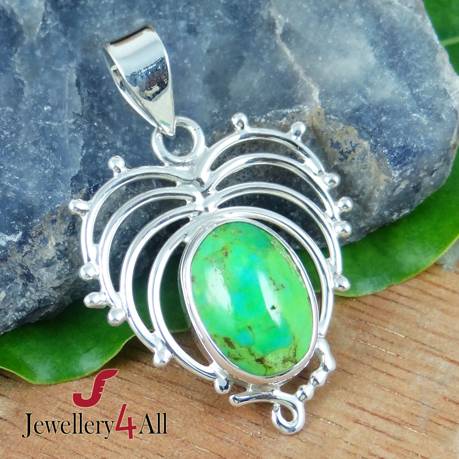 Grün Türkis Tropfen Anhänger Handgefertigte 925 Sterling Silber Halskette von Jewellery4All