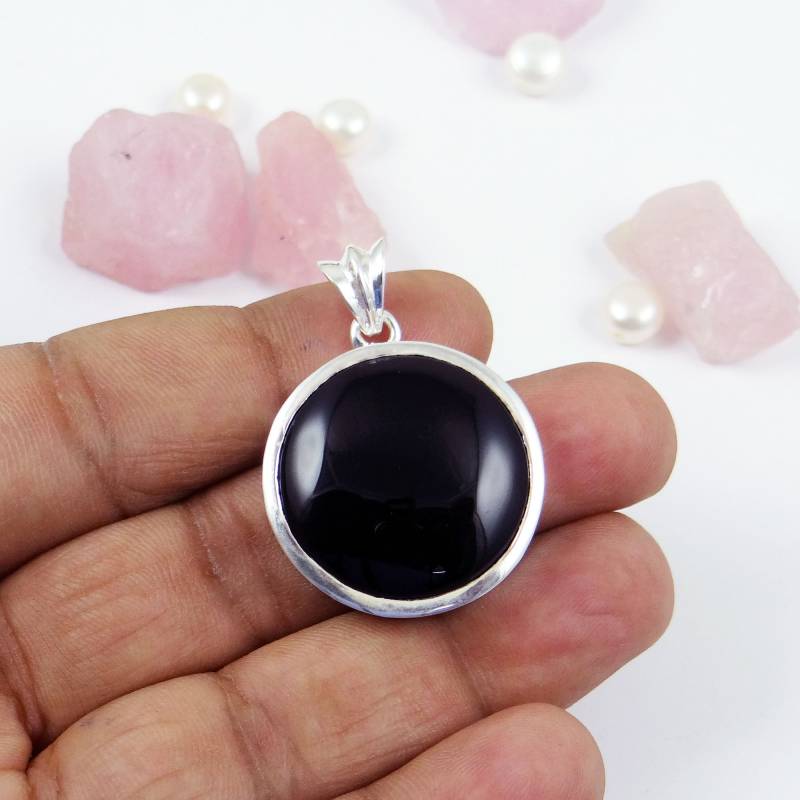 Handgefertigter Schwarzer Onyx 925Er Silber Anhänger - Boho Schmuck von Jewellery4All