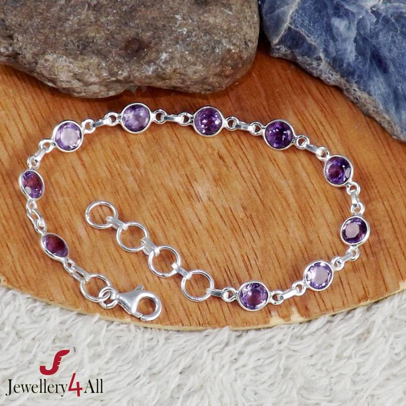 Handgefertigtes Facettiertes Amethyst Armband, 925 Sterling Silber, Februar Geburtsstein von Jewellery4All