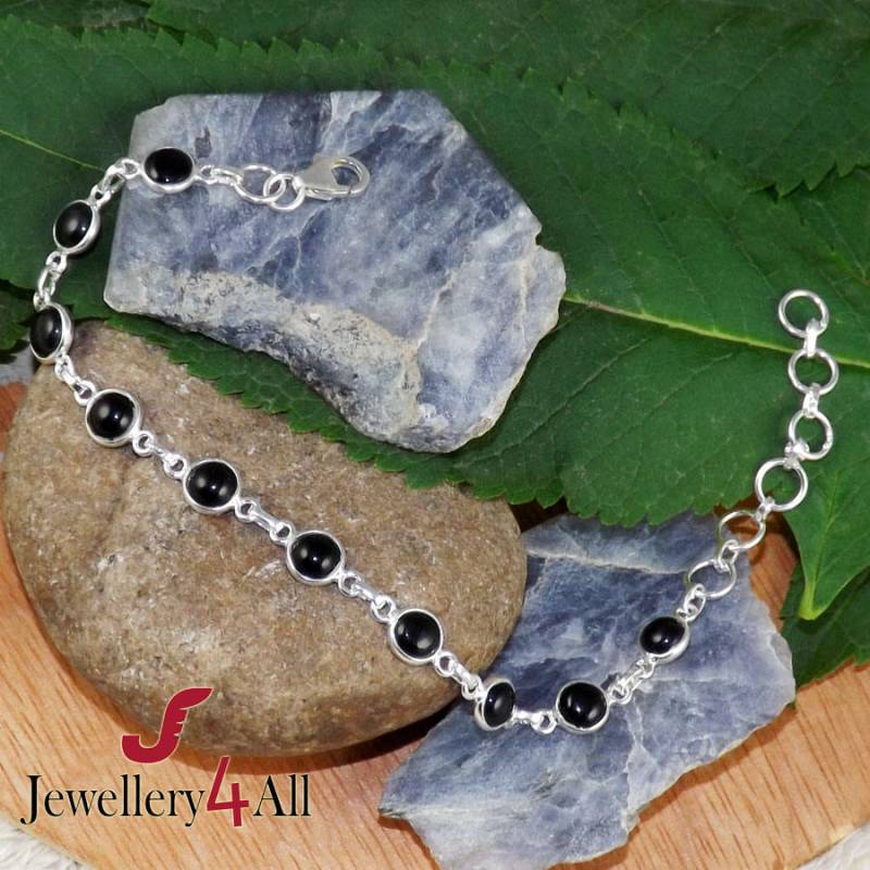 Handgefertigtes Armband Aus Schwarzem Onyx 925Er Sterlingsilber Verstellbare Lünette von Jewellery4All