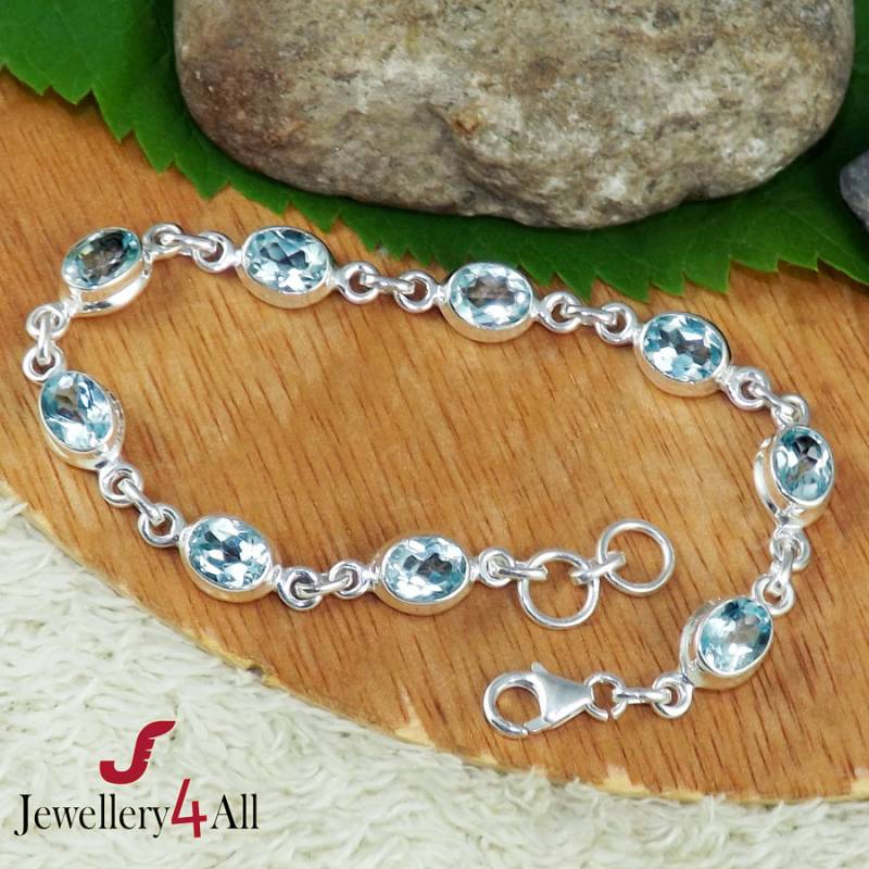 Blautopas Armband, Massives Silber Hochzeit Schmuck, Karabiner, Geschenk Für Sie, Zartes Adbb297-K52 von Jewellery4All