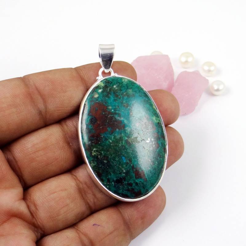 Handmade Sterling Silber Chrysokoll Anhänger Statement Schmuck von Jewellery4All