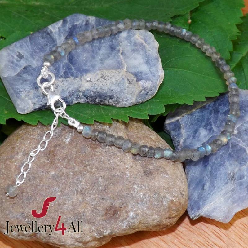 Labradorit Armband 925 Sterling Silber, Verstellbares Edelsteinperlenarmband von Jewellery4All