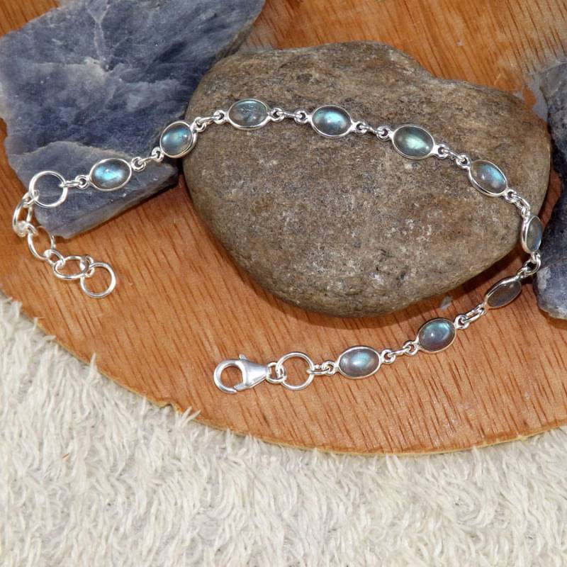 Labradorit Armband Handgefertigtes 925 Sterling Silber Armband Mit Verstellbarer Lünette von Jewellery4All