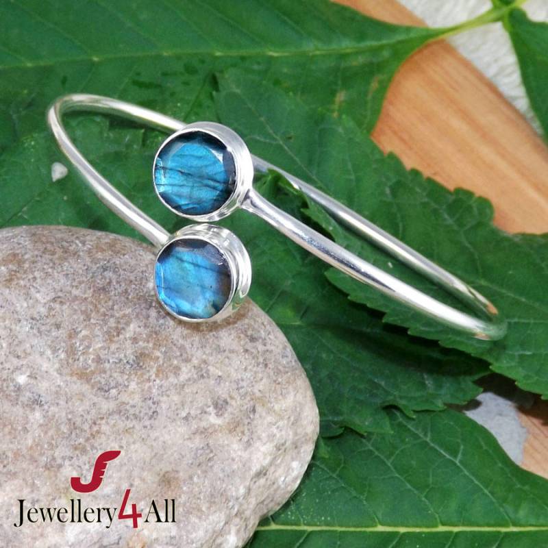 Labradorit Armreif 925 Sterling Silber, Blue Fire Edelstein von Jewellery4All