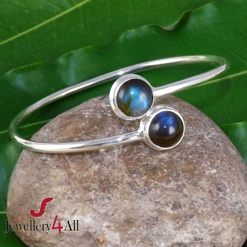 Labradorit Armreif Verstellbarer Zwei-Stein-Armreif Aus 925Er Sterlingsilber von Jewellery4All