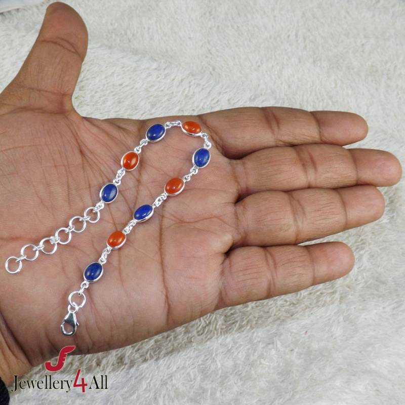 Lapis Lazuli Karneol Armband Handgefertigtes Armband Aus 925Er Sterlingsilber von Jewellery4All