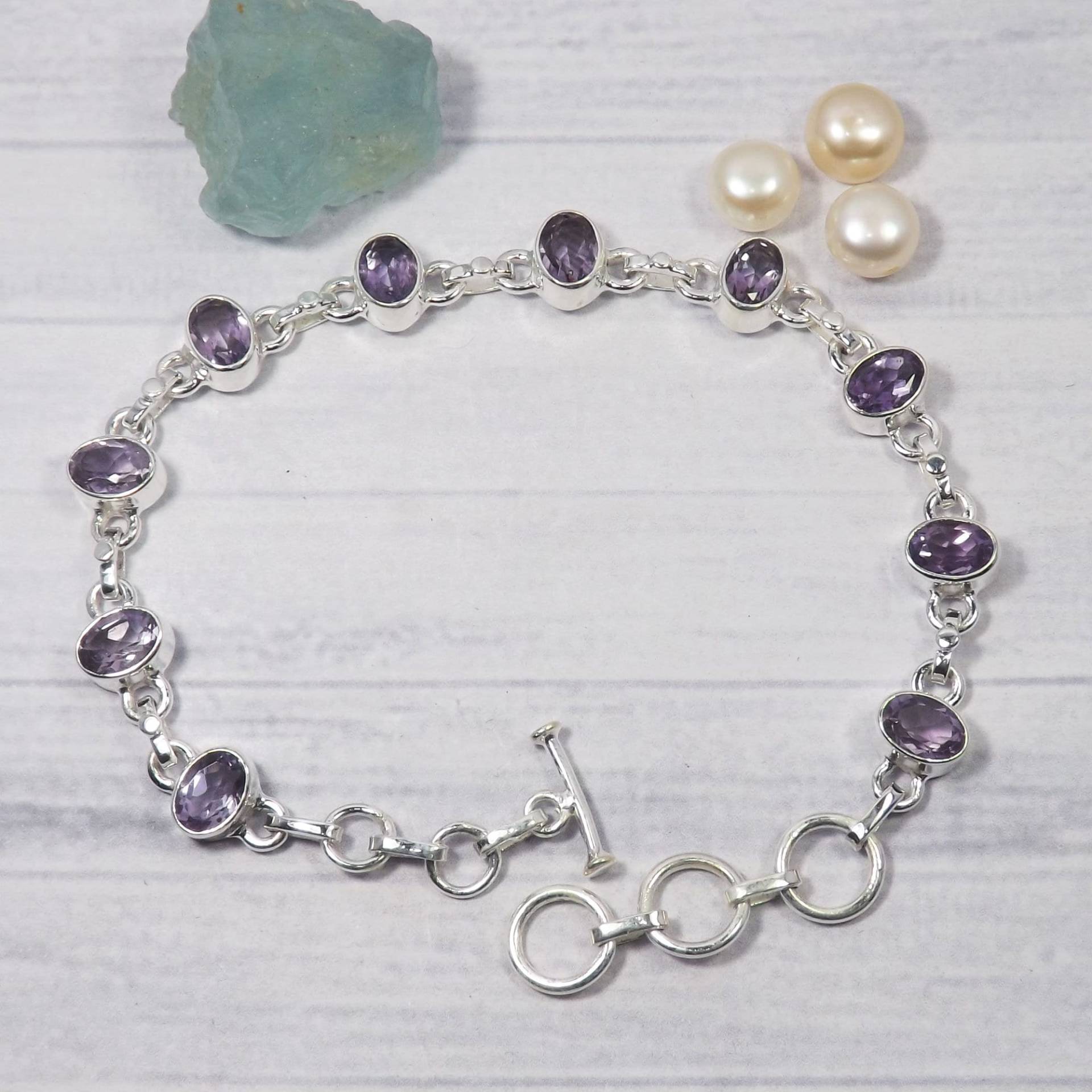 Lila Amethyst Armband, 925 Silber Februar Geburtsstein, Schmuck, M31422 von Jewellery4All