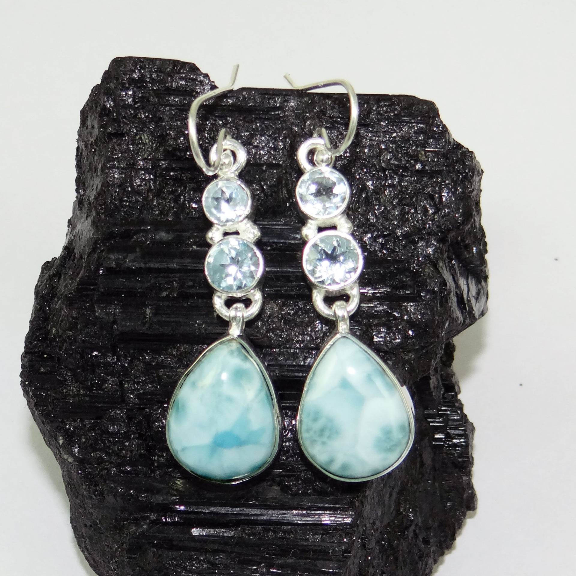 Massiv 925 Sterling Silber Ohrringe, Larimar Baumeln Blautopas Ohrdraht, Aaa + Qualität L81723 von Jewellery4All