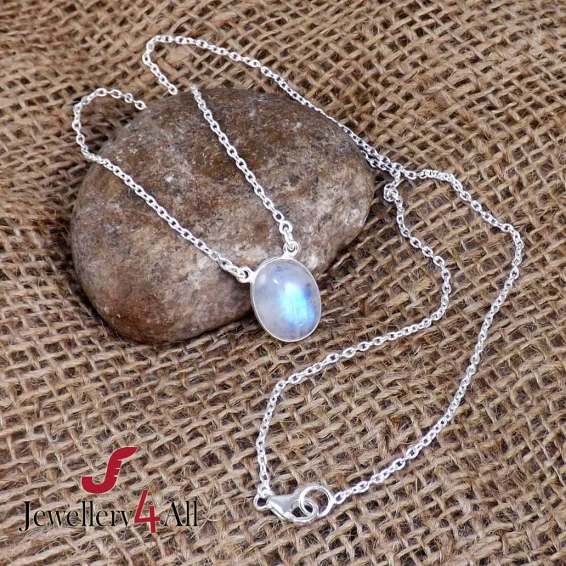 Regenbogen Mondstein Halskette Sterling Silber Bezel Set, 22 "Kette." von Jewellery4All