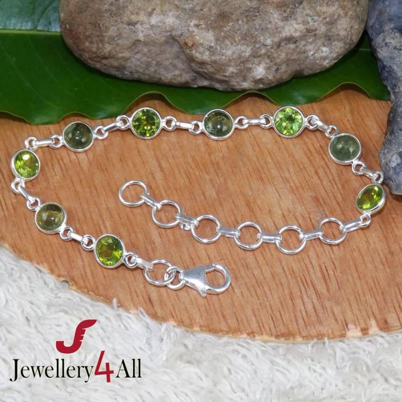 Peridot & Turmalin Armband 925 Sterling Silber Bezel von Jewellery4All