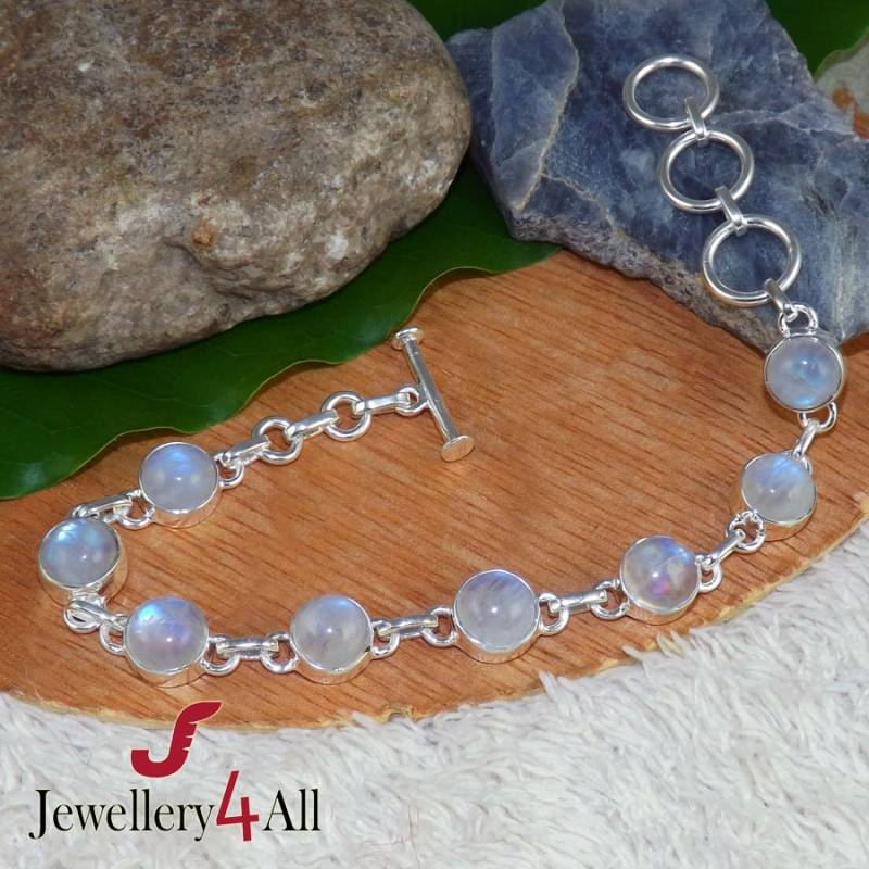 Regenbogen Mondstein Armband 925 Sterling Silber, Verstellbarer Juni Geburtsstein von Jewellery4All