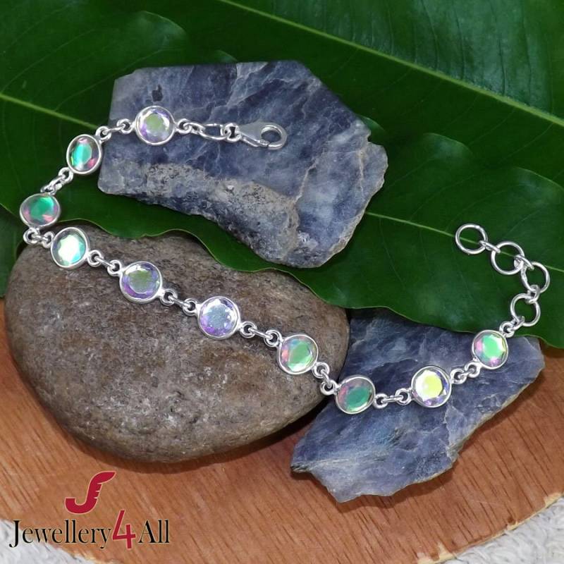 Regenbogen Mystic Sterling Silber Bezel Armband, Verstellbar von Jewellery4All