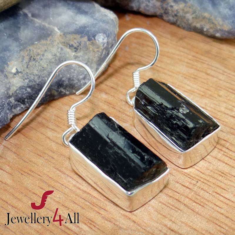 Rohe Schwarze Turmalin Ohrringe Handgemachte 925 Sterling Silber Ohrhänger von Jewellery4All