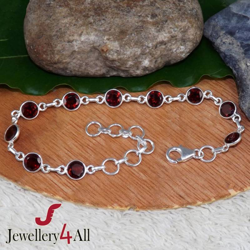 Roter Granat 925 Sterling Silber Armband Januar Birthstone Schmuck, Party Wear Armband, Brautschmuck, Unisex Weihnachtsgeschenk von Jewellery4All
