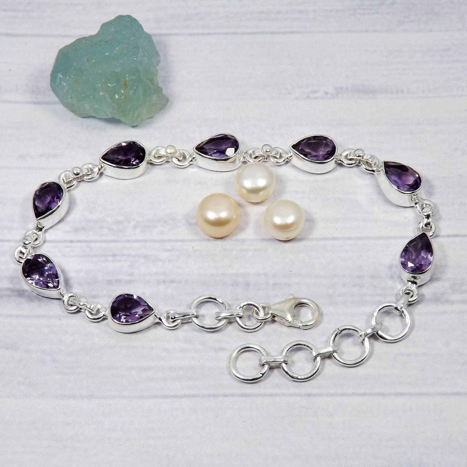 Tropfen Amethyst Armband, 925 Silber Verstellbares Karabinerkralle, Schmuck, M31417 von Jewellery4All