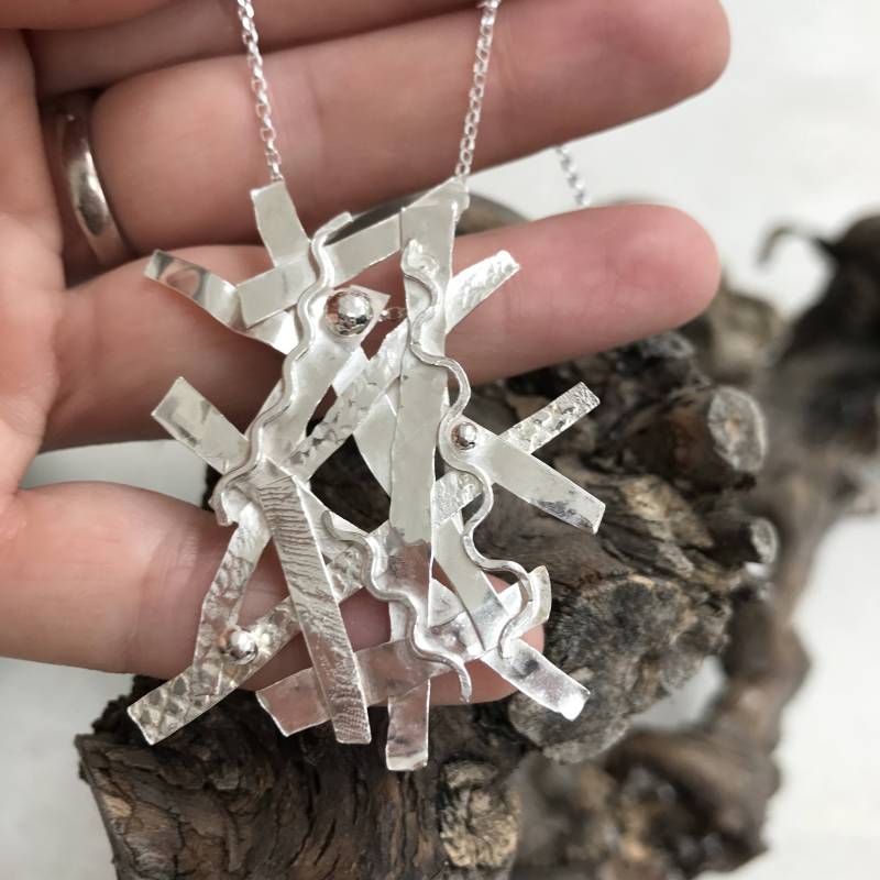 sterling Silber Abstrakte Zweig Halskette, Ungewöhnlicher Kunst Anhänger, Handgefertigt, Einzelstück sterling Silber Abstrakte Zweig Halskette, Ungewöhnlicher Kunst Anhänger, Handgefertigt, Einzelstück von JewelleryByEm