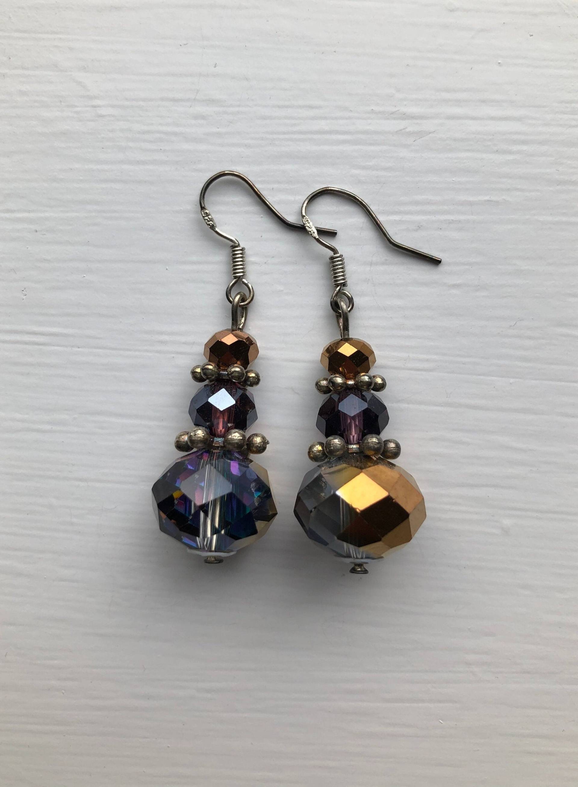 Bronze/Lila Kristall Rondelle Ohrringe Mit Sterling Silber Haken, Einzelanfertigung, Uk Shop Bronze/Lila Kristall Rondelle Ohrringe Mit Sterling Silber Haken, Einzelanfertigung, Uk Shop von JewelleryByJas