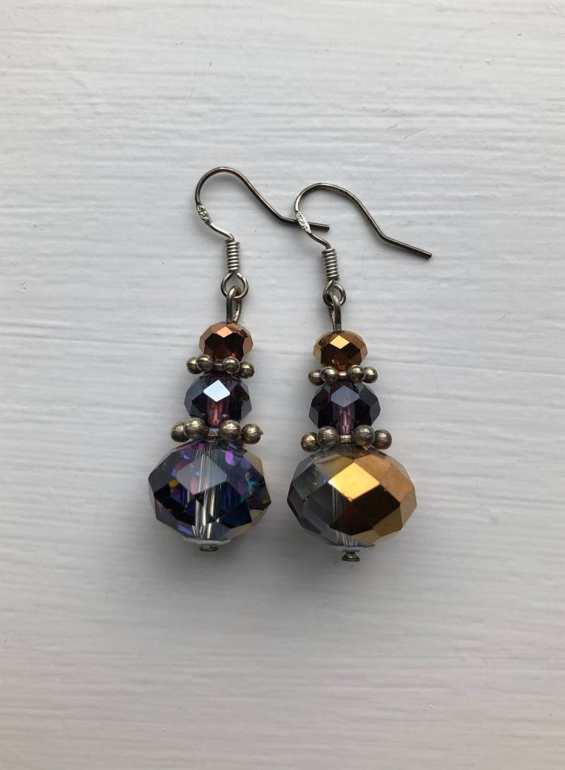 Bronze/Lila Kristall Rondelle Ohrringe Mit Sterling Silber Haken, Einzelanfertigung, Uk Shop Bronze/Lila Kristall Rondelle Ohrringe Mit Sterling Silber Haken, Einzelanfertigung, Uk Shop von JewelleryByJas