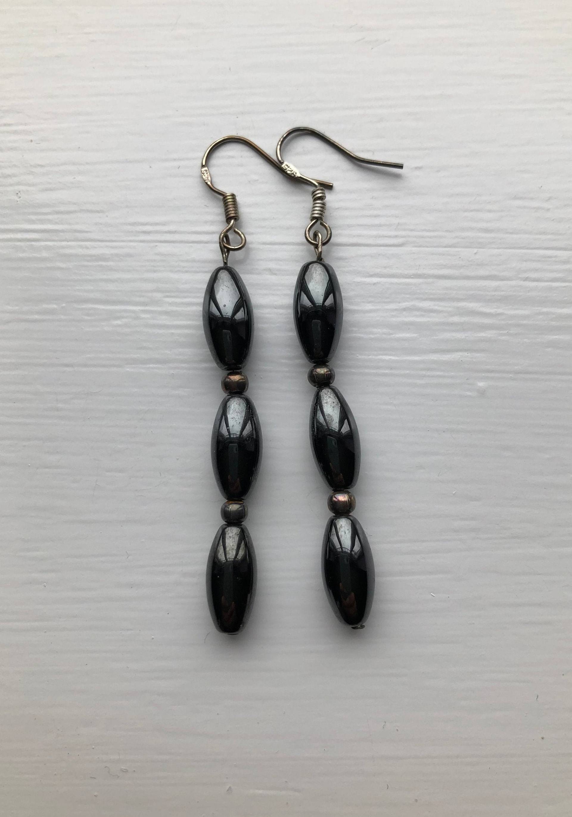 Ovale Hämatit Perlen Tropfen Ohrringe Mit Sterling Silber Haken, Uk-Shop von JewelleryByJas