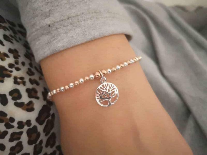 Baum Des Lebens Sterling Silber Armband Rose Gold Akzent Perlen von JewelleryByWithLove