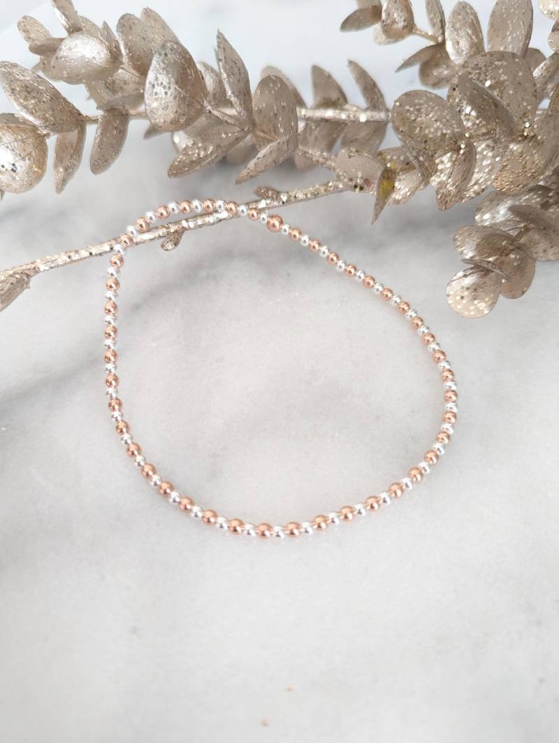 Rose Gold Vermeil Sterling Silber Perlen Fußkettchen Stretch Fit von JewelleryByWithLove
