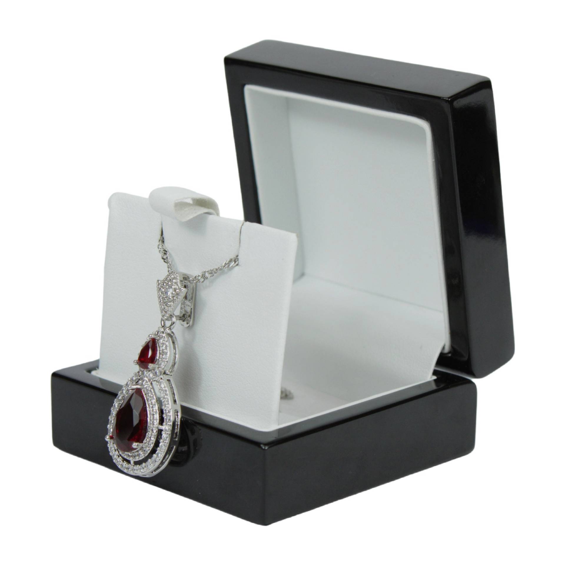 White Gold Finish Diamant Rot Rubin Birne Cut Medallion Design Anhänger Halskette Inklusive Geschenkbox | Perfektes Geschenk Für Frauen, Geburtstage von JewelleryEssence