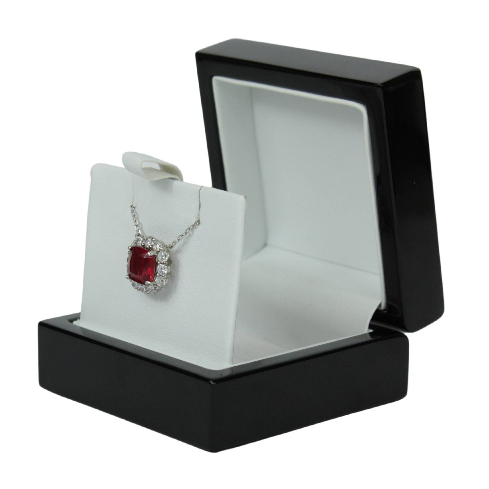 White Gold Finish Erstellt Diamant Rot Rubin Kissen Cut Anhänger Halskette Inklusive Geschenkbox | Perfektes Geschenk Für Frauen, Geburtstage von JewelleryEssence