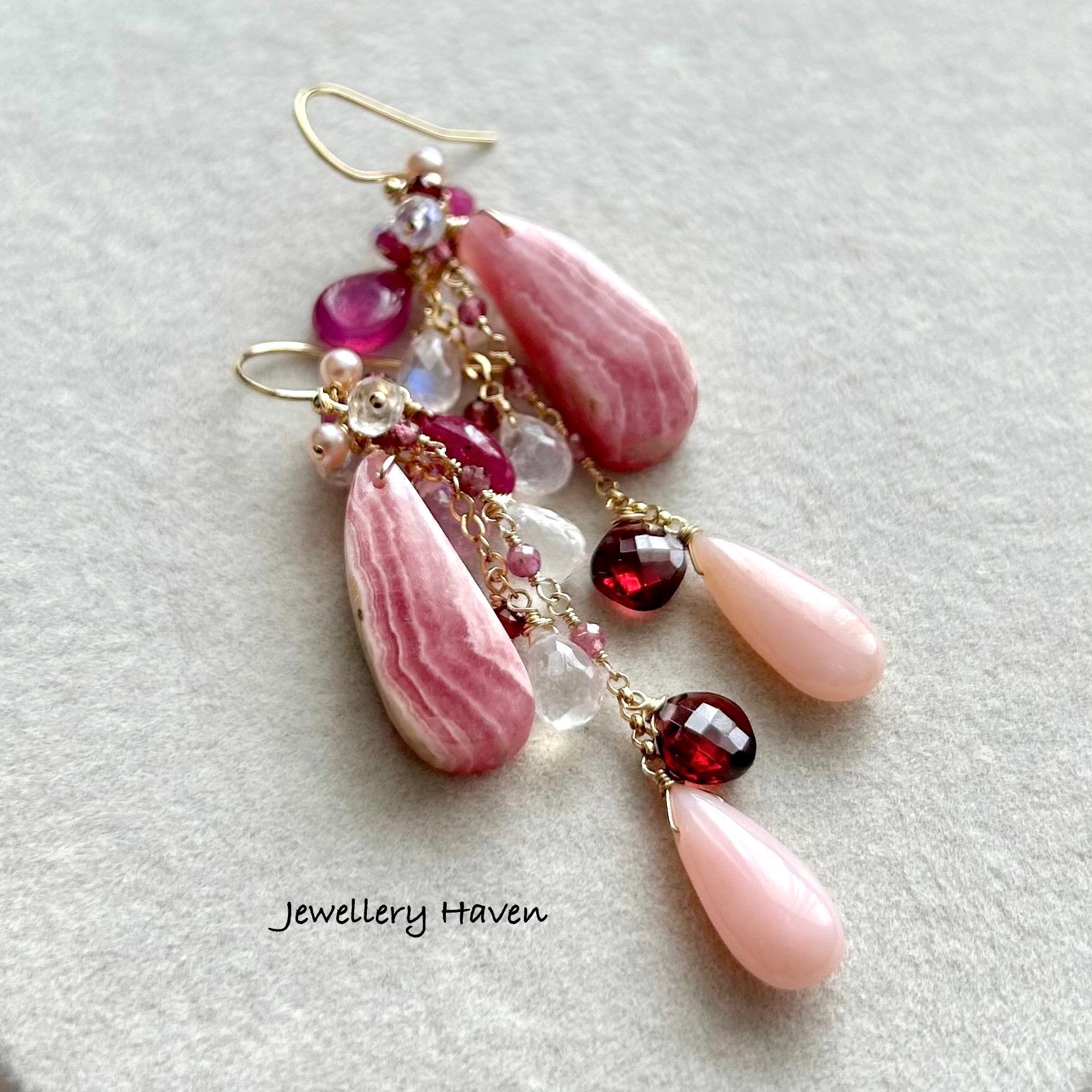 Rhodochrosit, Pink Saphir, Opal Und Mondstein Ohrringe in 14K Gold Filled Rhodochrosit, Pink Saphir, Opal Und Mondstein Ohrringe in 14K Gold Filled von JewelleryHaven