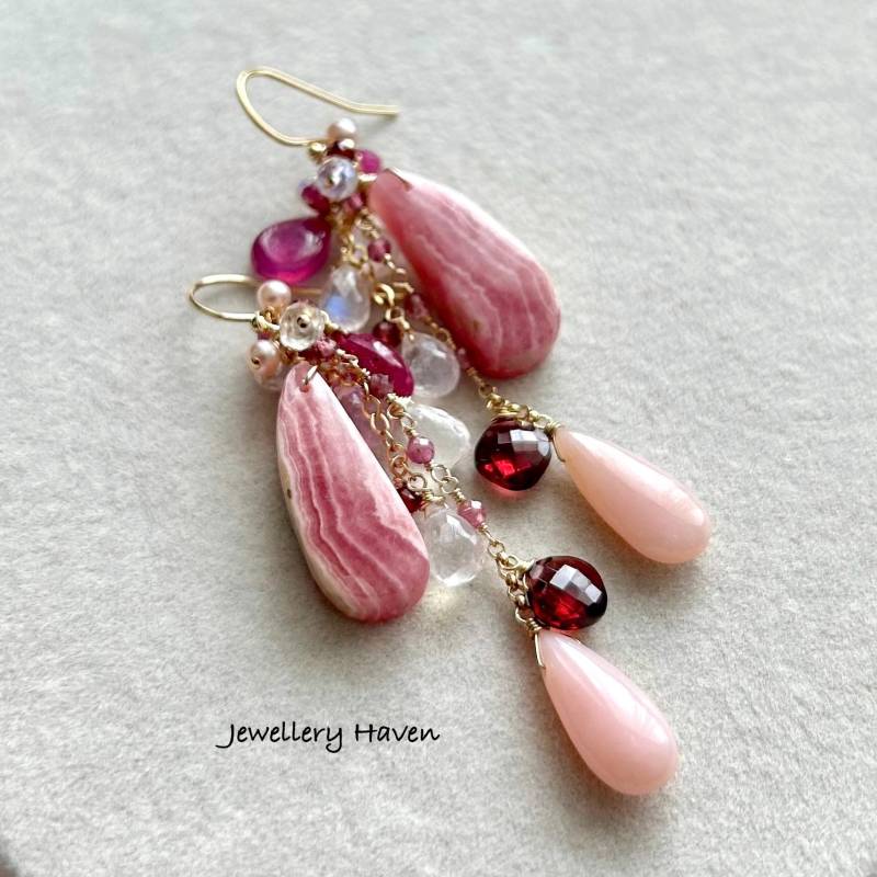 Rhodochrosit, Pink Saphir, Opal Und Mondstein Ohrringe in 14K Gold Filled Rhodochrosit, Pink Saphir, Opal Und Mondstein Ohrringe in 14K Gold Filled von JewelleryHaven