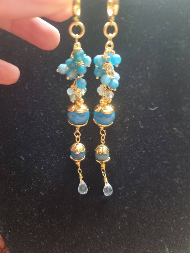 Goldene Ohrringe, Blautopas Sterlingsilber Cluster Boho Ohrringe von JewelleryJ26