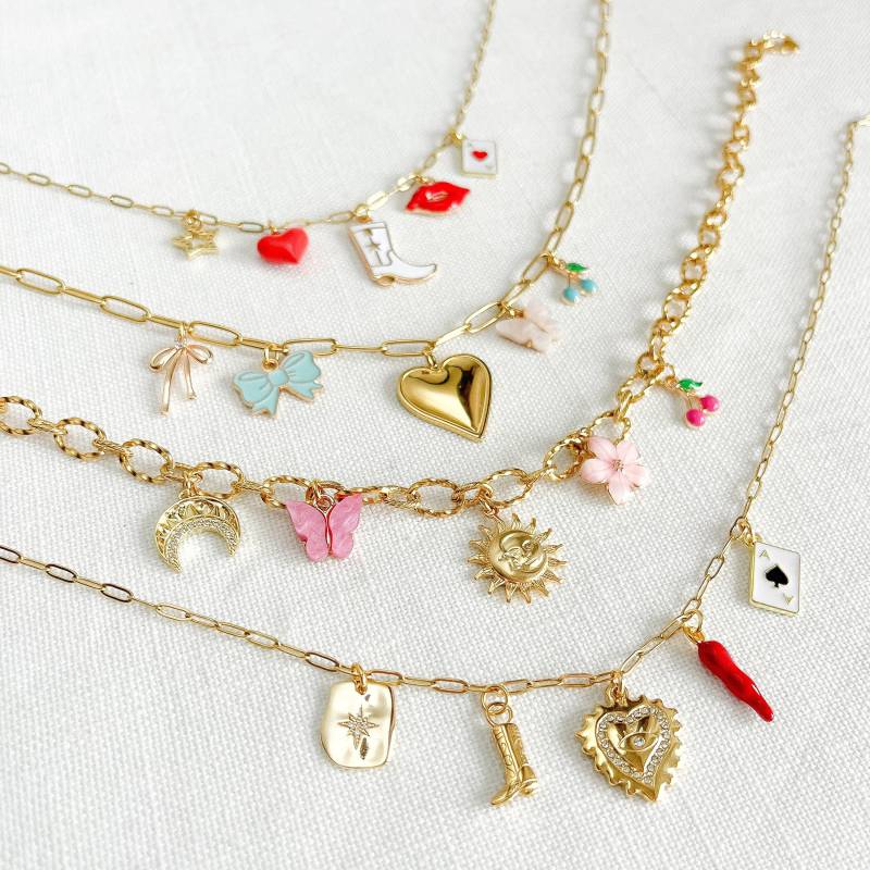 Bauen Sie Ihre Eigene Benutzerdefinierte Charm Halskette, Gold Anpassbare Vintage Style Chunky Multi Halskette von JewelleryJKW