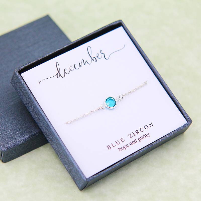 Blau Zirkon Sterling Silber Dezember Birthstone Armband, Zierliche Brautjungfern Armbänder von JewelleryJKW
