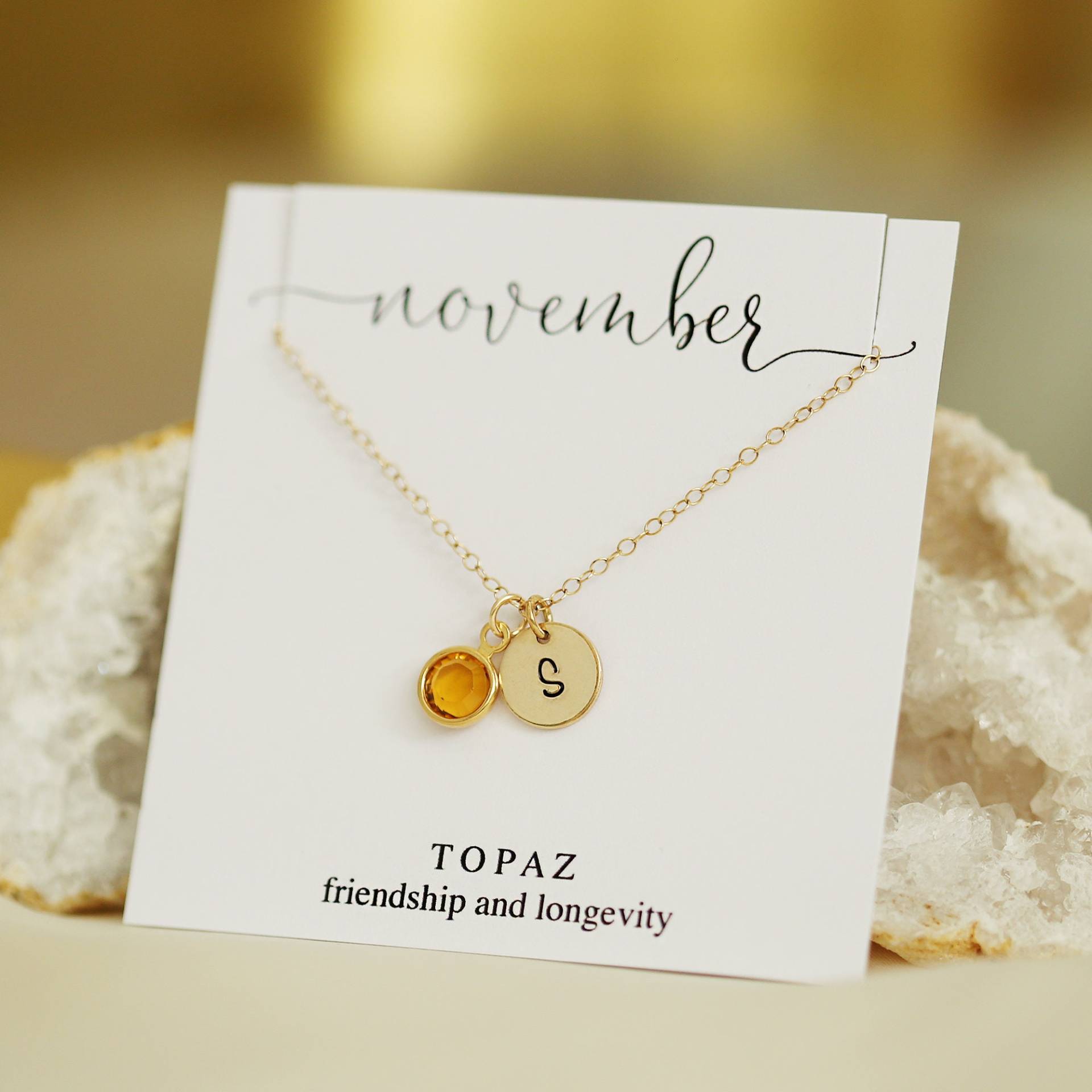 November Geburtstag Halskette, Gold Erste Topas Personalisiertes Geschenk Für Sie, Brautjungfer Geburtstagsgeschenk Mädchen von JewelleryJKW