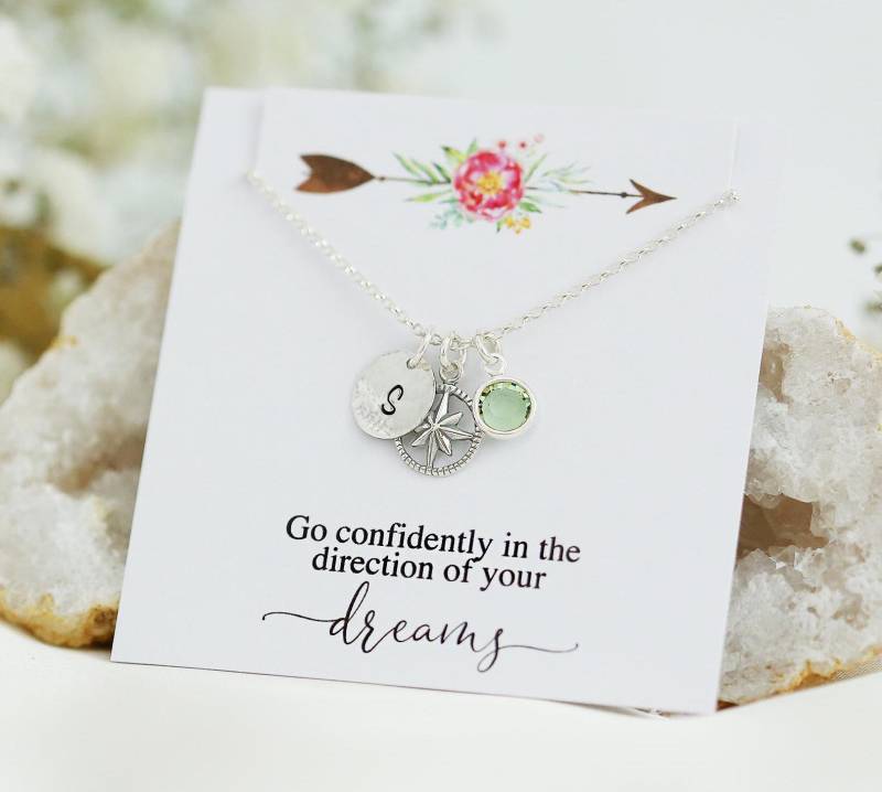Personalisierte Sterling Silber Kompass Graduierung Halskette, Benutzerdefinierte Initial Charm Halsketten von JewelleryJKW