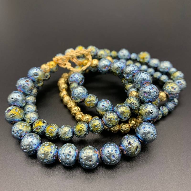 Gold Blau Armband, Unisex Elektroplated Armband Lavastein Herren Festliches Weihnachtsarmband von JewelleryStones