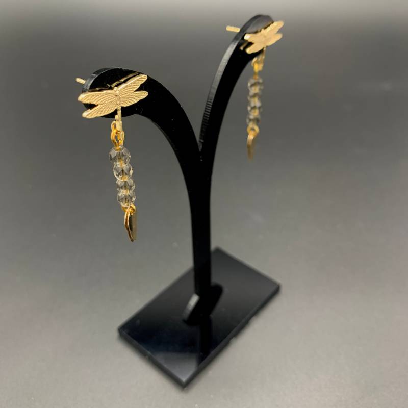 Rauch Topaz Libellen Ohrringe, Braune Edelstein Libelle Vergoldete 24 Karat Insekt Braun Ohrringe von JewelleryStones