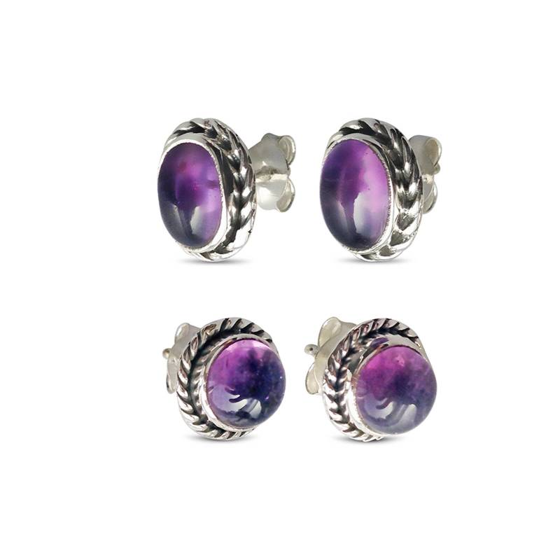 925 Sterling Silber Ohrstecker Echte Amethyst Rund Und Oval von JewelleryStoreLondon