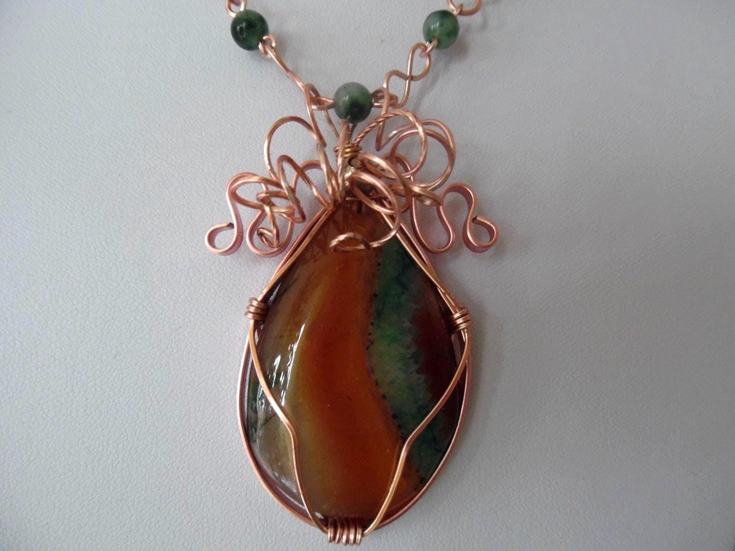 Achat Und Roségolddraht-Anhänger Mit Jaspis-Rosenkranz-Kette von JewellerybyMollique