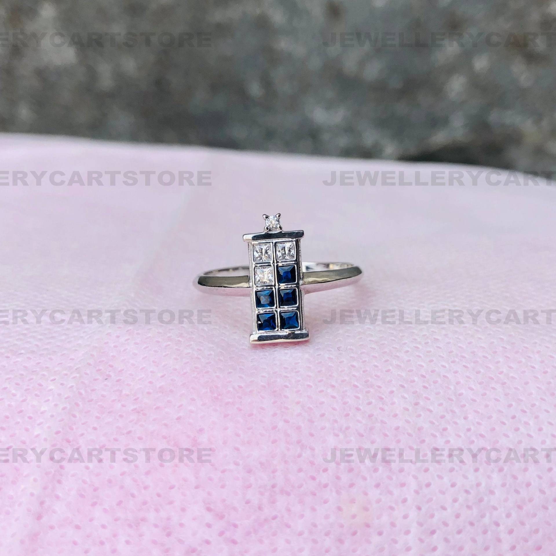 Dr Who Bezel Set Ring, 935 Argentium Silber Blauer Saphir Inspiriert Damen Liebe Tardis 925 Sterling 2088 von JewellerycartStore