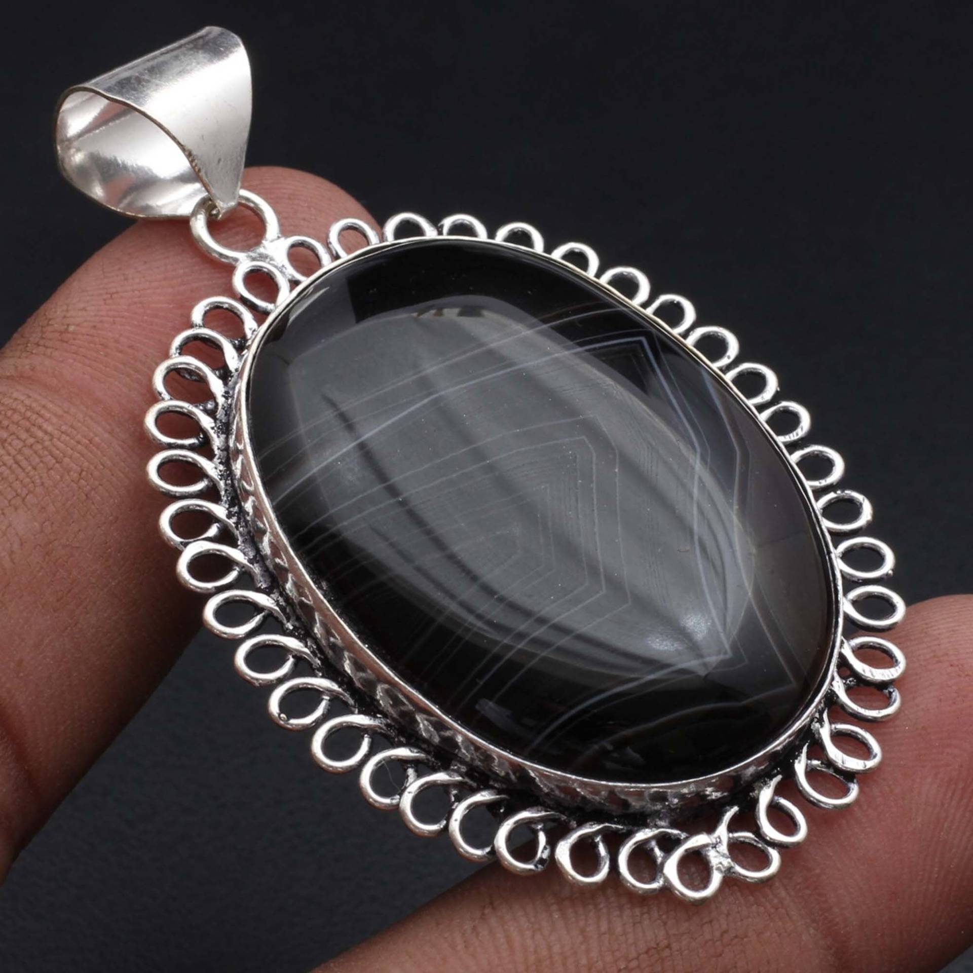 Banded Black Onyx Edelstein Anhänger Schmuck Frau Geschenk Für Sie Neuen von JewelleryexportGifts