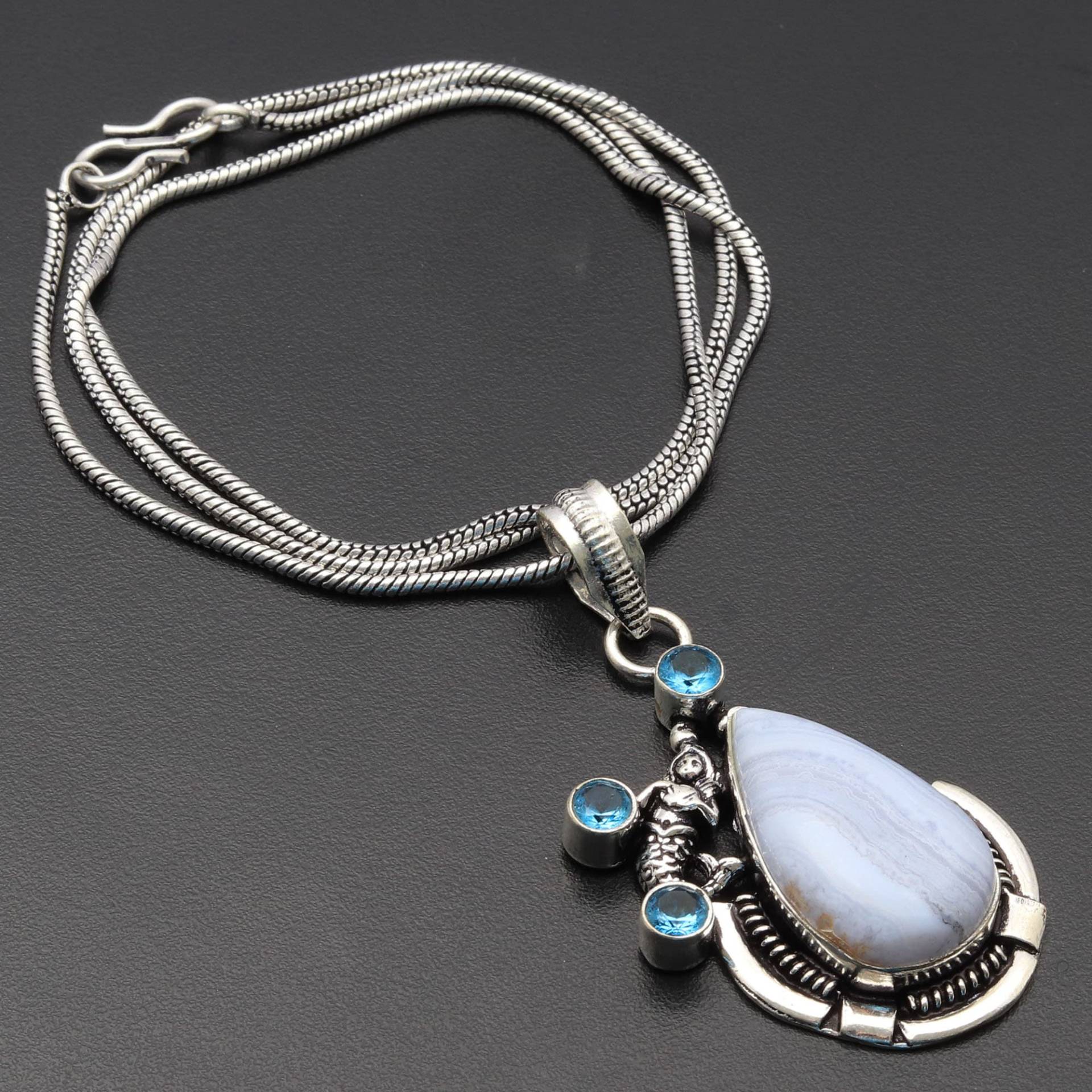 Blaue Spitze Onyx Edelstein Kette Halskette Schmuck Frau Anhänger Geschenk Für Sie von JewelleryexportGifts