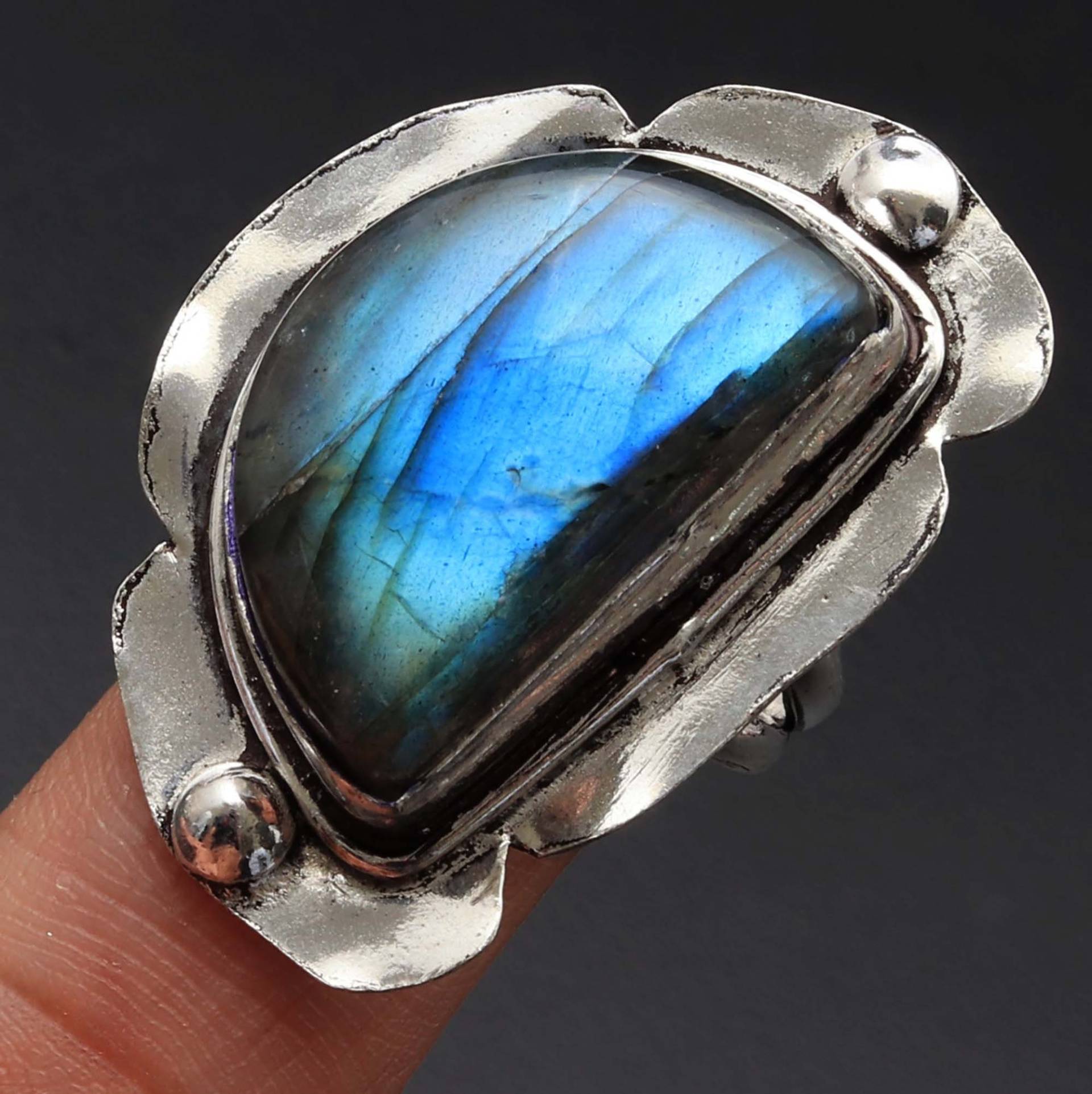 Blaues Feuer Labradorit Edelstein Ring Schmuck Frau/Mann Geschenk Für Ihren Antiken Stil Silber Vergoldet von JewelleryexportGifts