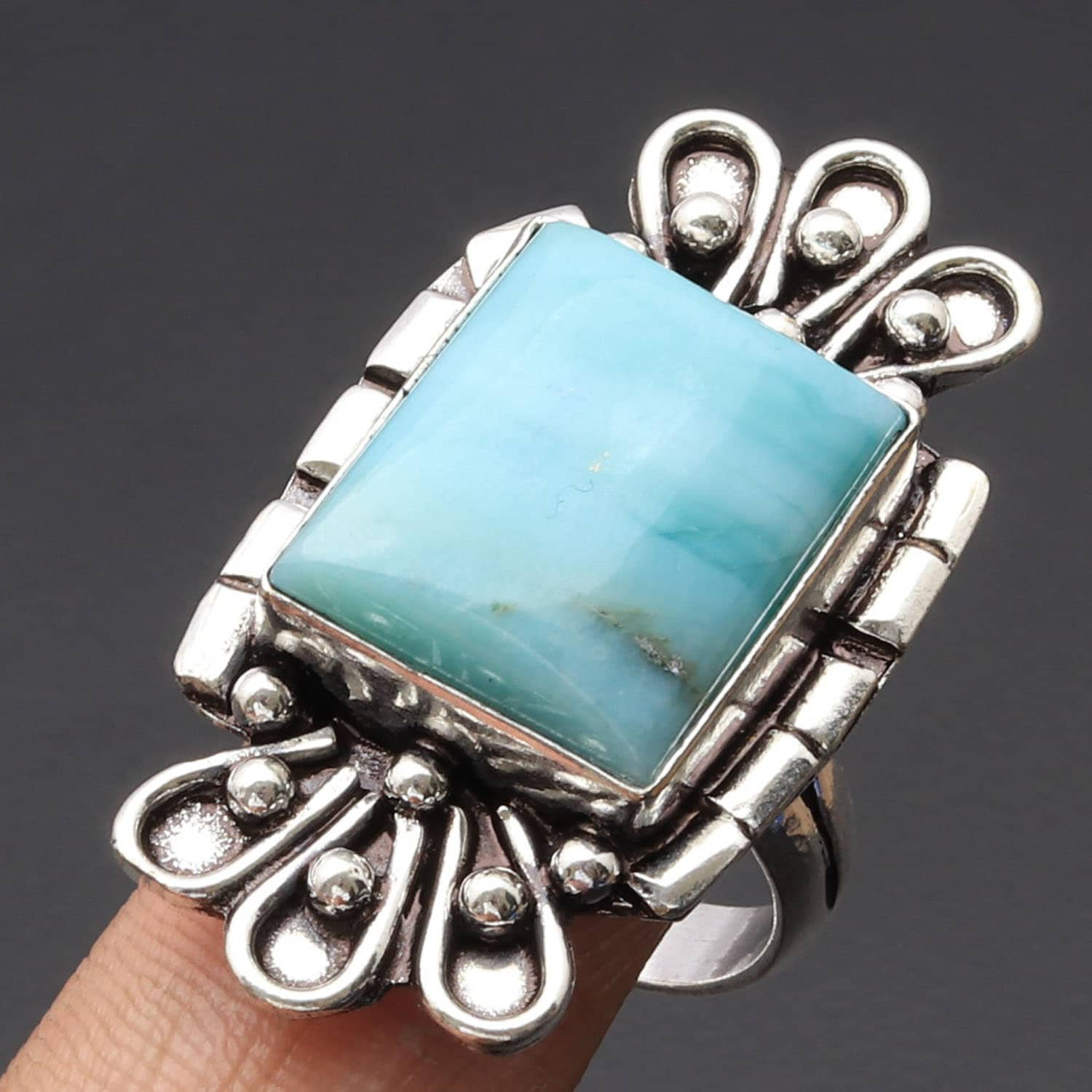 Genuin Larimar Edelstein Ring Schmuck Frau/Mann Geschenk Für Sie Versilbert Vintage Stil von JewelleryexportGifts