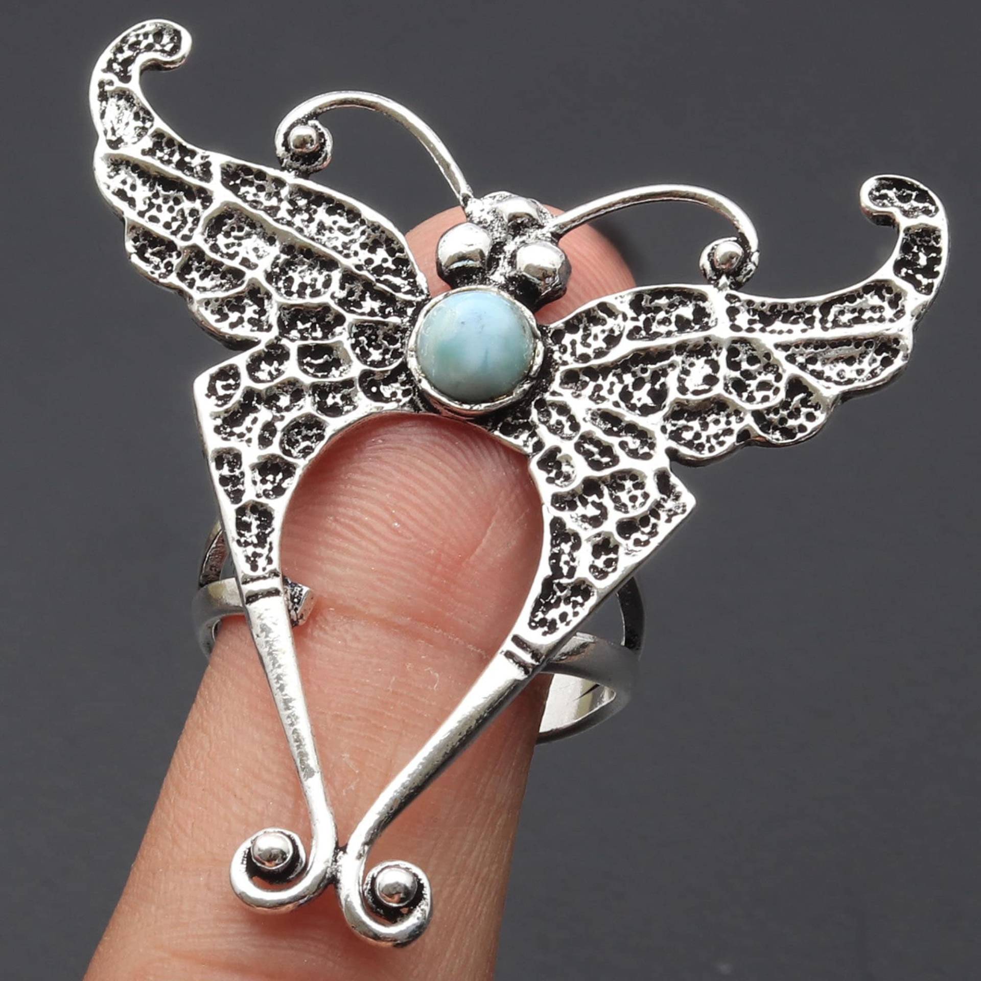 Natürliche Larimar Edelstein Ring Schmuck Frau Geschenk Für Ihren Silber Vergoldet Schmetterling Stil von JewelleryexportGifts