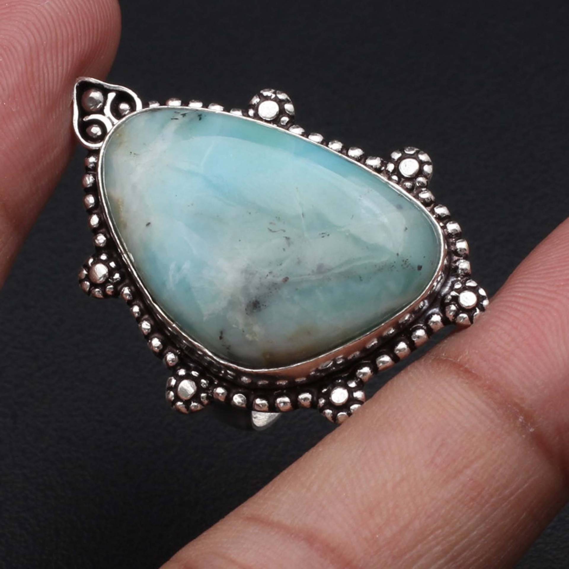 Natürlicher Larimar Edelstein Ring Schmuck Frau Geschenk Für Sie Antik Stil Versilbert von JewelleryexportGifts