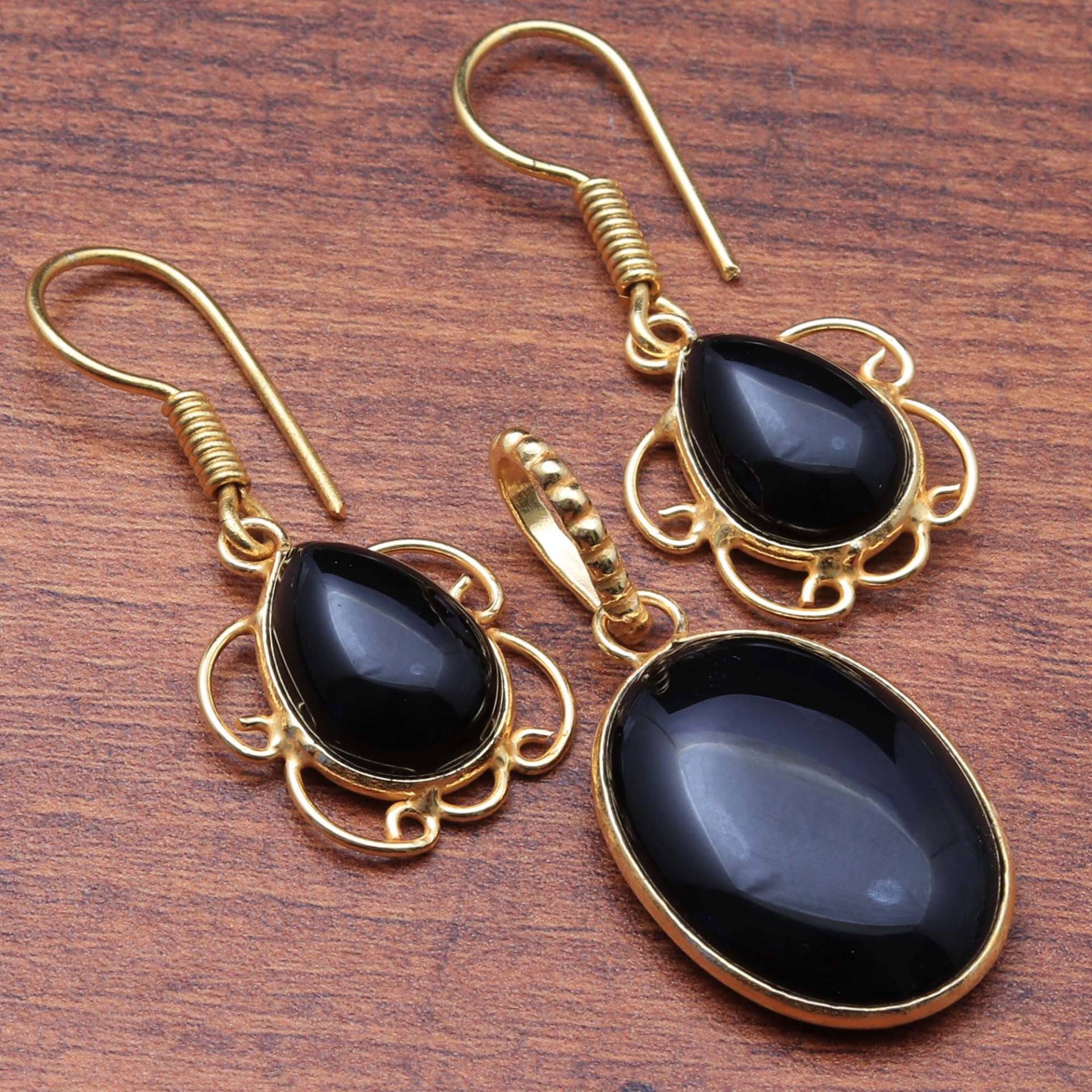 Schwarzer Onyx Edelstein Set Schmuck Anhänger Ohrringe Sets Damen Geschenk Für Sie von JewelleryexportGifts