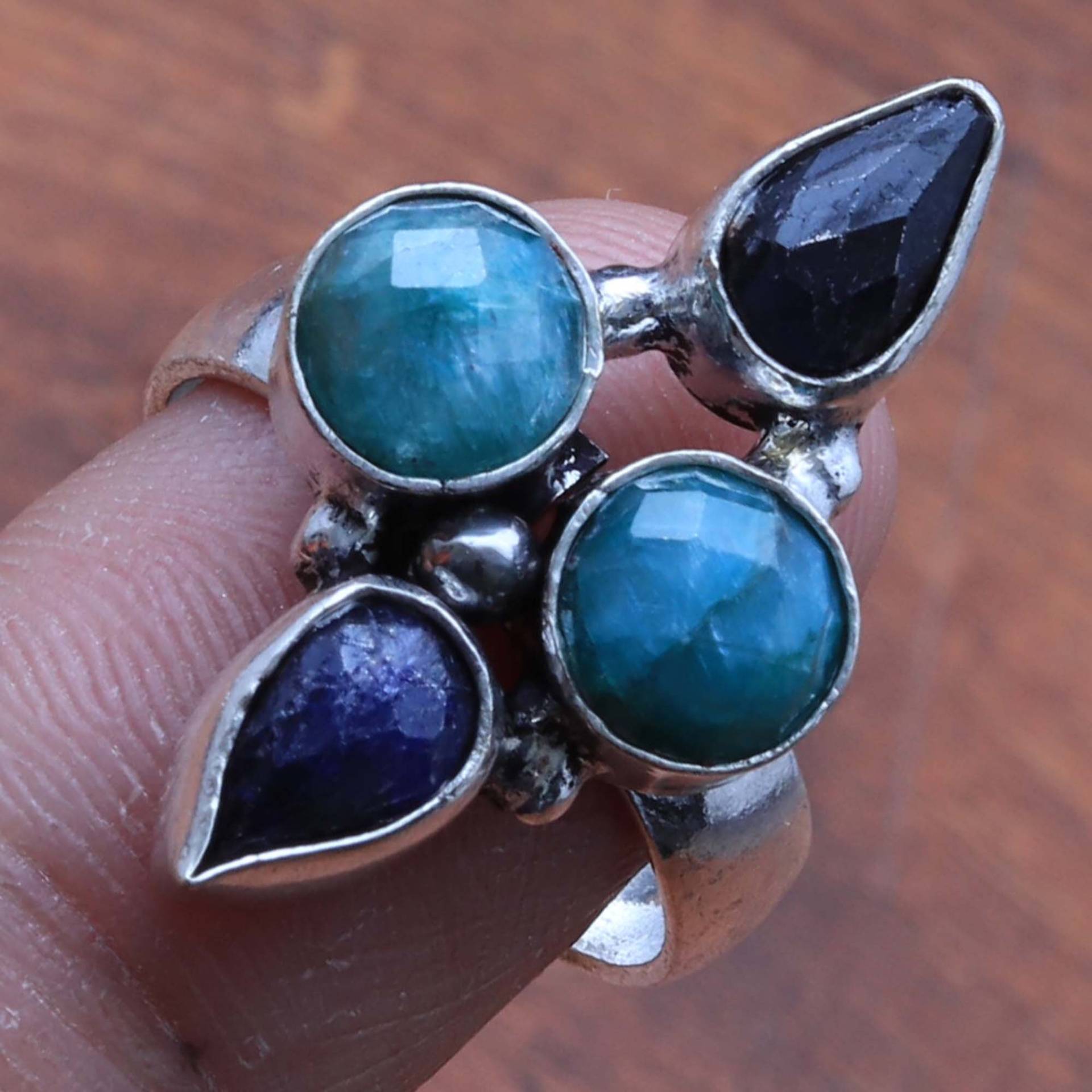 Smaragd Blauer Saphir Edelstein Ring Schmuck Frau/Mann Geschenk Für Sie Versilberter von JewelleryexportGifts